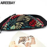 Leaf Women Fanny Pack Canvas Waist Bag Zipper Female Travel Banana Bag
