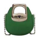 Pu Candy Ladies Chain Saddle Bag Metal Handle Messenger Bag Small Square Bag