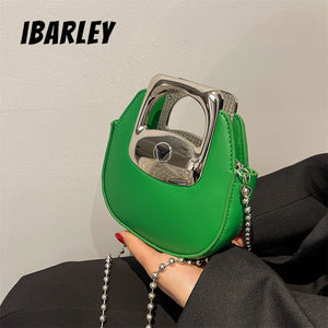 Pu Candy Ladies Chain Saddle Bag Metal Handle Messenger Bag Small Square Bag