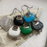 Pu Candy Ladies Chain Saddle Bag Metal Handle Messenger Bag Small Square Bag