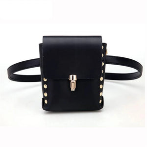 PU Leather Waist Packs Bum Bag Women Rivet Belt Money Pouch