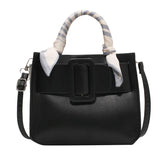 PU Wide Buckle Ladies Shoulder Bag with Silk Scarf