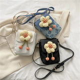 Women Shoulder Bags Lace Handbag Teen Girls Canvas Flap Phone Purse