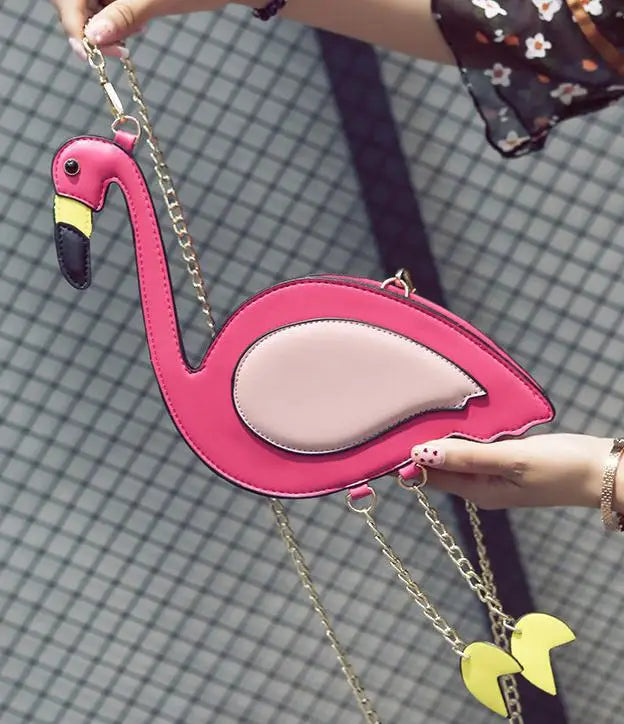Embroidered Flamingo Chain Purse Women's Shoulder Bag Mini Messenger Bag
