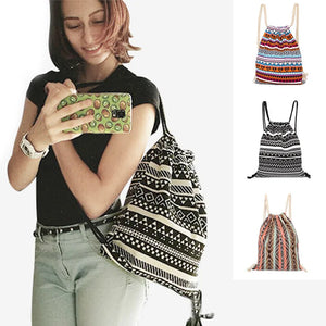 Ethnic Style Digital Printing Lady Bundle Mouth Backpack