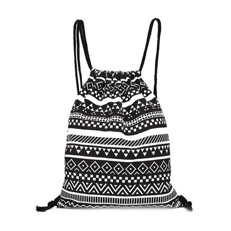 Ethnic Style Digital Printing Lady Bundle Mouth Backpack