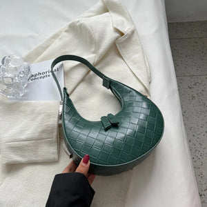 Half Moon Shoulder Bag Small Pu Leather Woven Bag Underarm Handbag