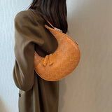 Half Moon Shoulder Bag Small Pu Leather Woven Bag Underarm Handbag