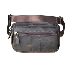Men's Leather Crossbody Sling Bag Travel Waist Belt Bag 342