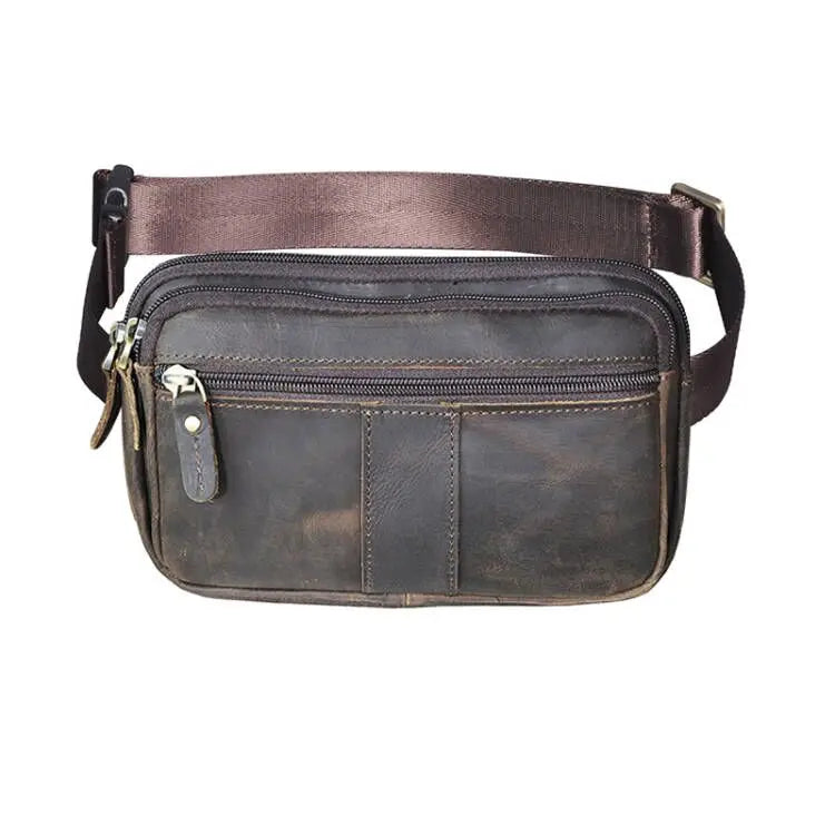 Men's Leather Crossbody Sling Bag Travel Waist Belt Bag 342