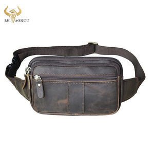Men's Leather Crossbody Sling Bag Travel Waist Belt Bag 342
