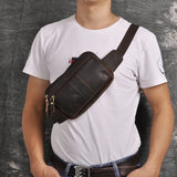 Men's Leather Crossbody Sling Bag Travel Waist Belt Bag 342