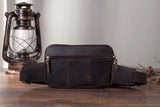Men's Leather Crossbody Sling Bag Travel Waist Belt Bag 342
