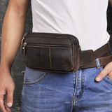 Men's Leather Crossbody Sling Bag Travel Waist Belt Bag 342