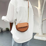 Women Small Saddle Bag PU Leather Solid Chain Lady Shoulder Bag