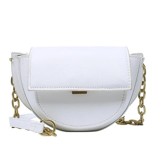 Women Small Saddle Bag PU Leather Solid Chain Lady Shoulder Bag