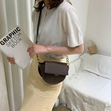 Women Small Saddle Bag PU Leather Solid Chain Lady Shoulder Bag
