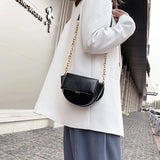 Women Small Saddle Bag PU Leather Solid Chain Lady Shoulder Bag