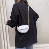 Women Small Saddle Bag PU Leather Solid Chain Lady Shoulder Bag