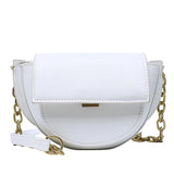 Women Small Saddle Bag PU Leather Solid Chain Lady Shoulder Bag
