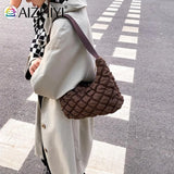 Quilted Cotton Padded Armpit Bag Women Mini Grid Crescent Shoulder Bag