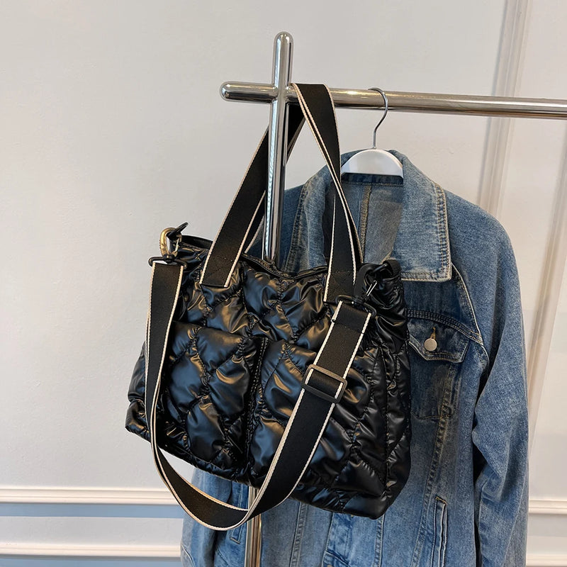 Quilted Cotton Padded Nylon Messenger Bag Women Ladies Crossbody Bags Totes