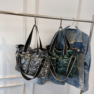 Quilted Cotton Padded Nylon Messenger Bag Women Ladies Crossbody Bags Totes