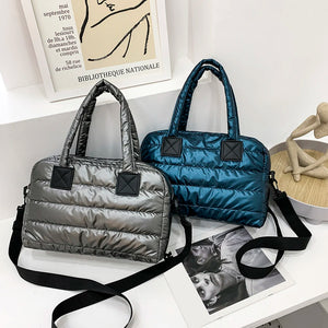 Quilted Cotton Padded Messenger Bag Women Large Capacity