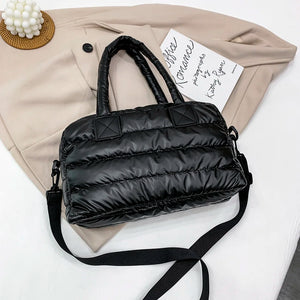 Quilted Cotton Messenger Bag Women Large Shoulder Bag Solid Top-handle Bag