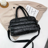 Quilted Cotton Messenger Bag Women Large Shoulder Bag Solid Top-handle Bag
