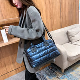 Quilted Cotton Messenger Bag Women Large Shoulder Bag Solid Top-handle Bag