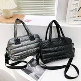 Quilted Cotton Messenger Bag Women Large Shoulder Bag Solid Top-handle Bag