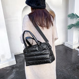 Quilted Cotton Messenger Bag Women Large Shoulder Bag Solid Top-handle Bag