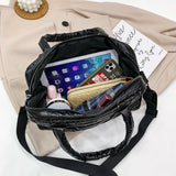 Quilted Cotton Messenger Bag Women Large Shoulder Bag Solid Top-handle Bag