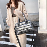 Quilted Cotton Messenger Bag Women Large Shoulder Bag Solid Top-handle Bag