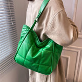 Quilted Large Tote Women Shoulder Bags Big Handle Handbags Soft Pu Leather Bag