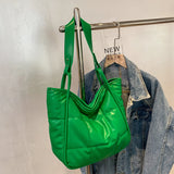 Quilted Large Tote Women Shoulder Bags Big Handle Handbags Soft Pu Leather Bag