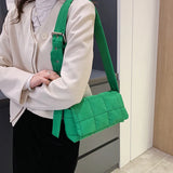Quilted Padded Women Shoulder Bags Nylon Wide Strap Crossbody Bag