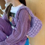 Quilted Small Tote Bag Ruched Canvas Shoulder Bags Casual Nylon Padded Handbags