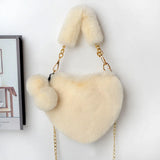 Rabbit Plush Heart-shaped Women's Handbag