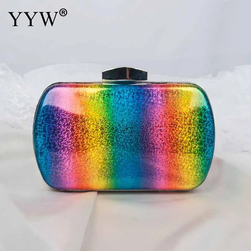 Rainbow Box Evening Bag Women Clutch Purse Jelly Chain Shoulder Bags