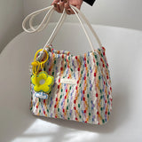 Rainbow Woven Shoulder Bag Women Large Capacity Texture Beach Bags
