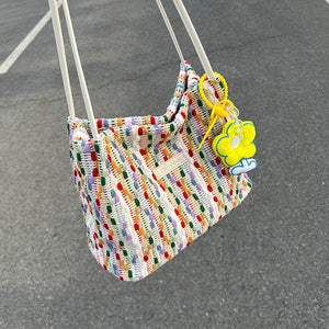 Rainbow Woven Shoulder Bag Women Large Capacity Texture Beach Bags