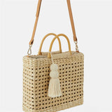 Rattan Hollow Handbag Natural Straw Tote Lady Shoulder Bag