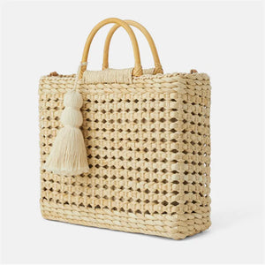 Rattan Hollow Handbag Natural Straw Tote Lady Shoulder Bag