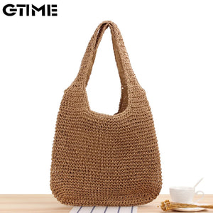 Rattan Wicker Woven Female Handbags Large Capacity Summer Beach Straw Bags