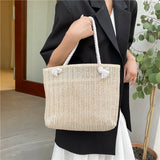 Women Rattan Shoulder Bag Drawstring Woven Handbag Large Capacity
