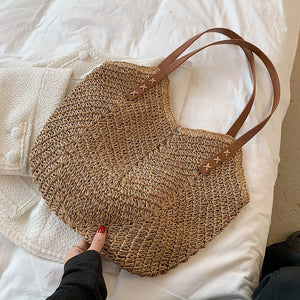Rattan Women Shoulder Bags Straw Woven Handbags Large Capacity