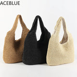 Rattan Women Shoulder Bags Woven Handbags Large Capacity Straw Bag