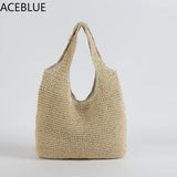 Rattan Women Shoulder Bags Woven Handbags Large Capacity Straw Bag